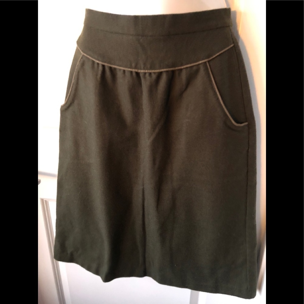 Olive green wool Chorus Girl circa 60s skirt sz XS